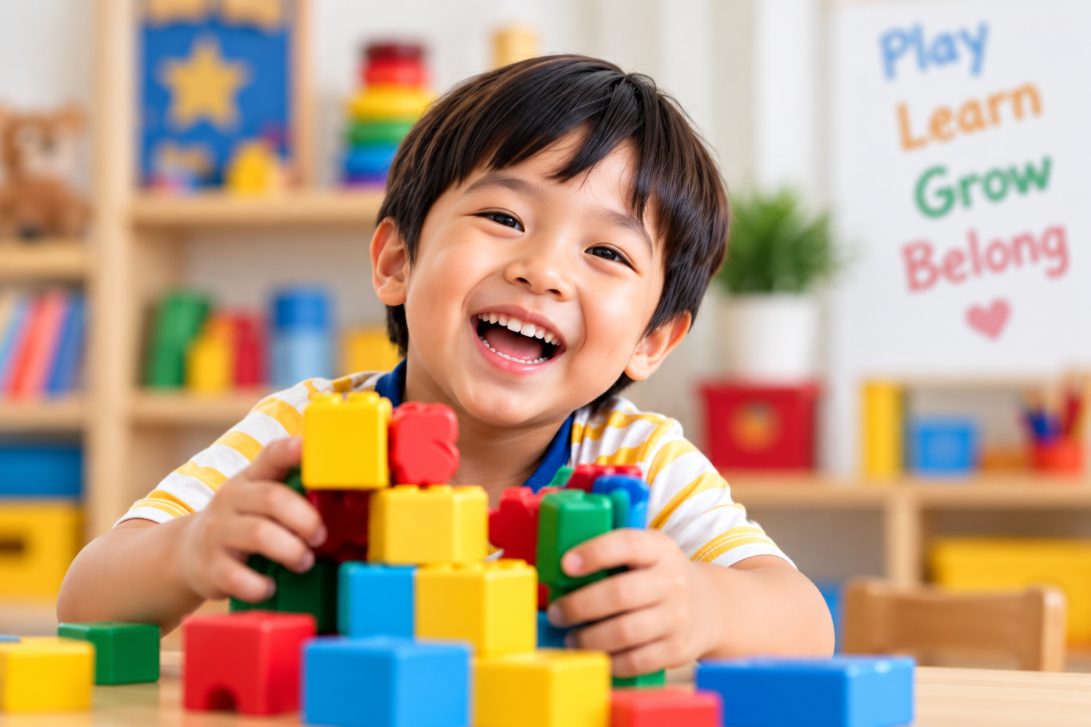 Child playing with building blocks