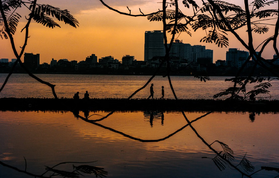 City waterfront at sunset