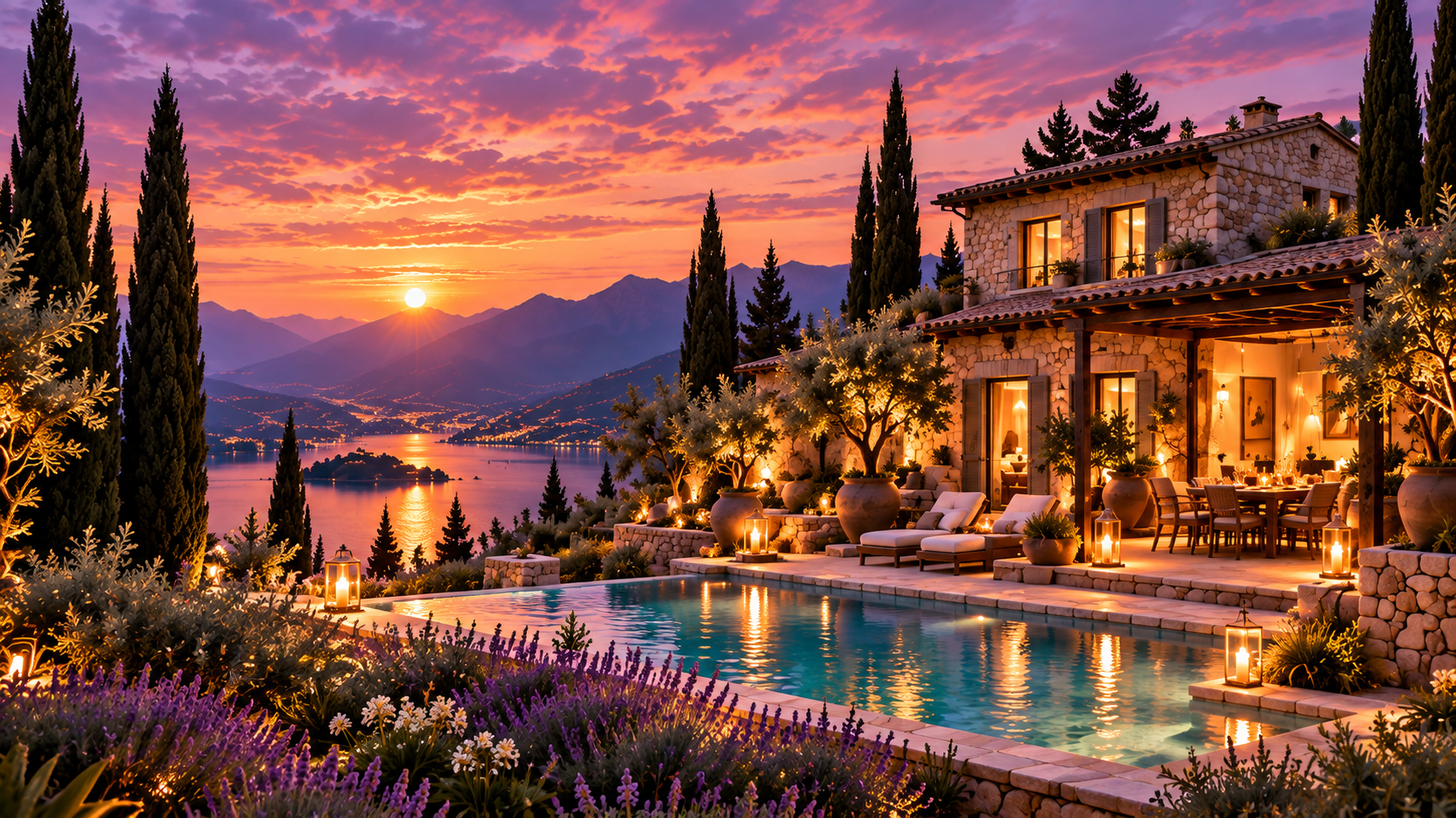 Cypress Villa at sunset